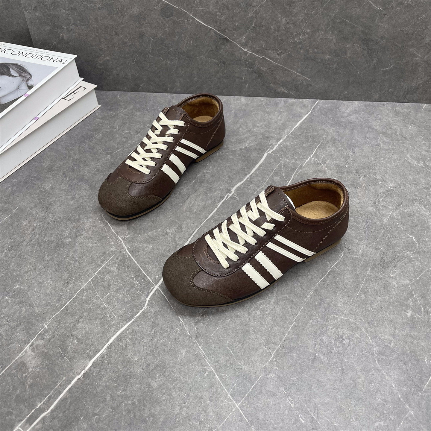 真皮复古德训鞋女2025冬新款平底系带拼色休闲马皮加绒运动阿甘鞋,女鞋,时尚休闲鞋,淘宝优惠券,粉丝福利购,淘宝优惠卷