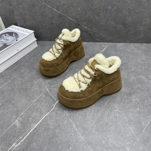 加厚保暖丑萌面包鞋 真皮时尚 新款 松糕厚底羊毛雪地靴女2025年冬季