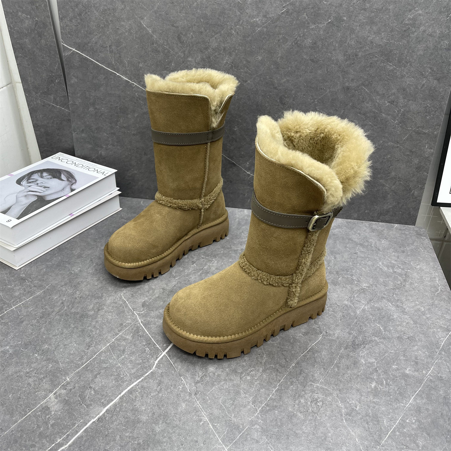 皮毛一体雪地靴女2025冬季新款复古百搭厚底羊毛保暖牛皮中筒棉靴,女鞋,时尚雪地靴,淘宝优惠券,粉丝福利购,淘宝优惠卷