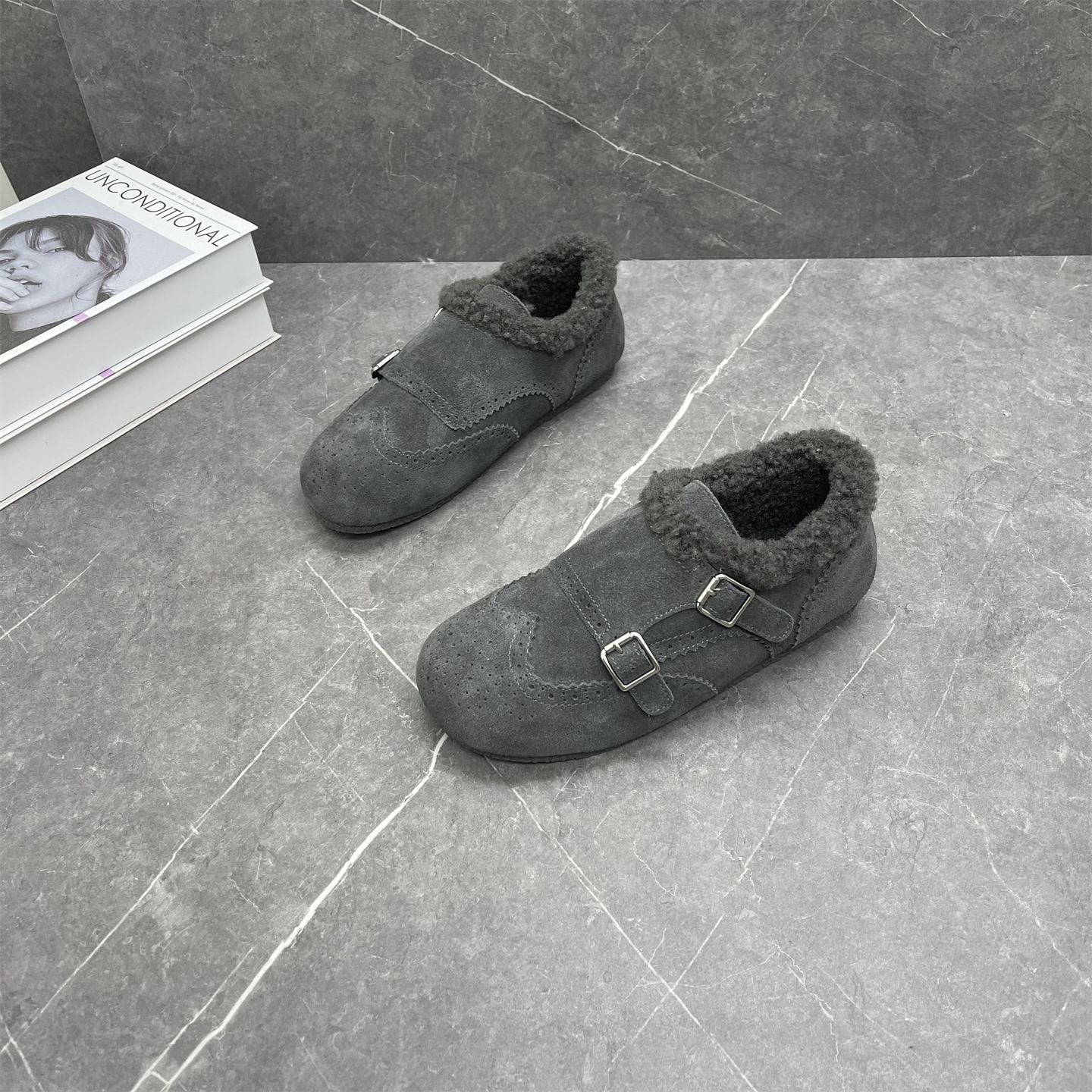 真皮勃肯鞋女2025冬款羊羔毛加绒