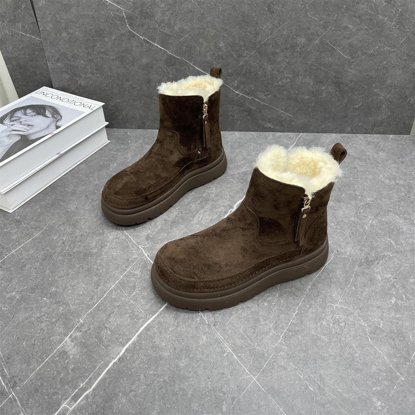 羊猄绒厚底雪地靴女复古2025冬季新款侧拉链防滑羊毛保暖休闲棉靴,女鞋,时尚雪地靴,淘宝优惠券,粉丝福利购,淘宝优惠卷