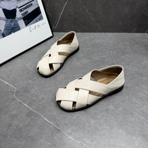 夏季复古镂空编织一脚蹬罗马凉鞋