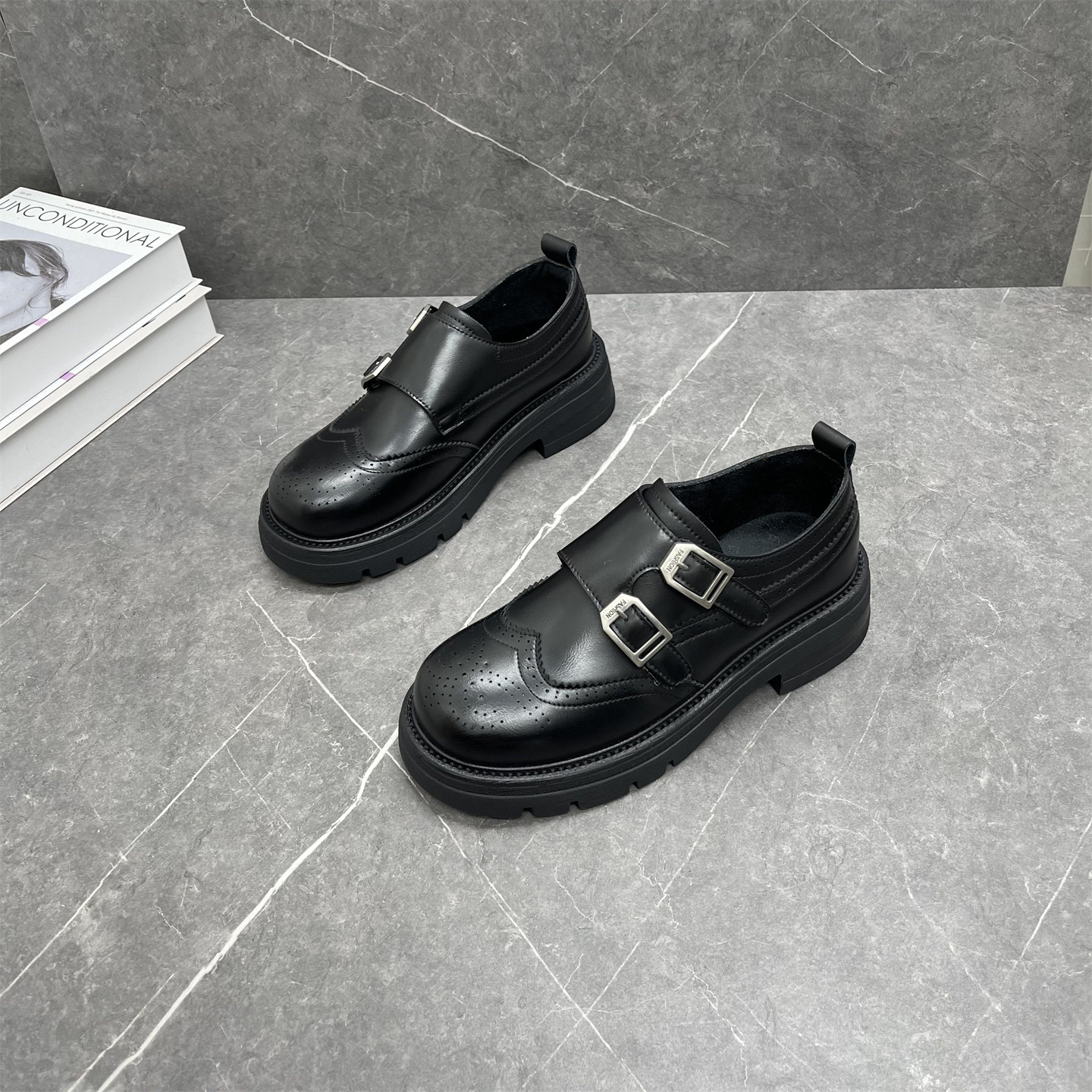 真皮厚底小皮鞋女2025秋冬款牛皮英伦风布洛克雕花双扣加绒乐福鞋,女鞋,牛津鞋/布洛克鞋/德比鞋,淘宝优惠券,粉丝福利购,淘宝优惠卷