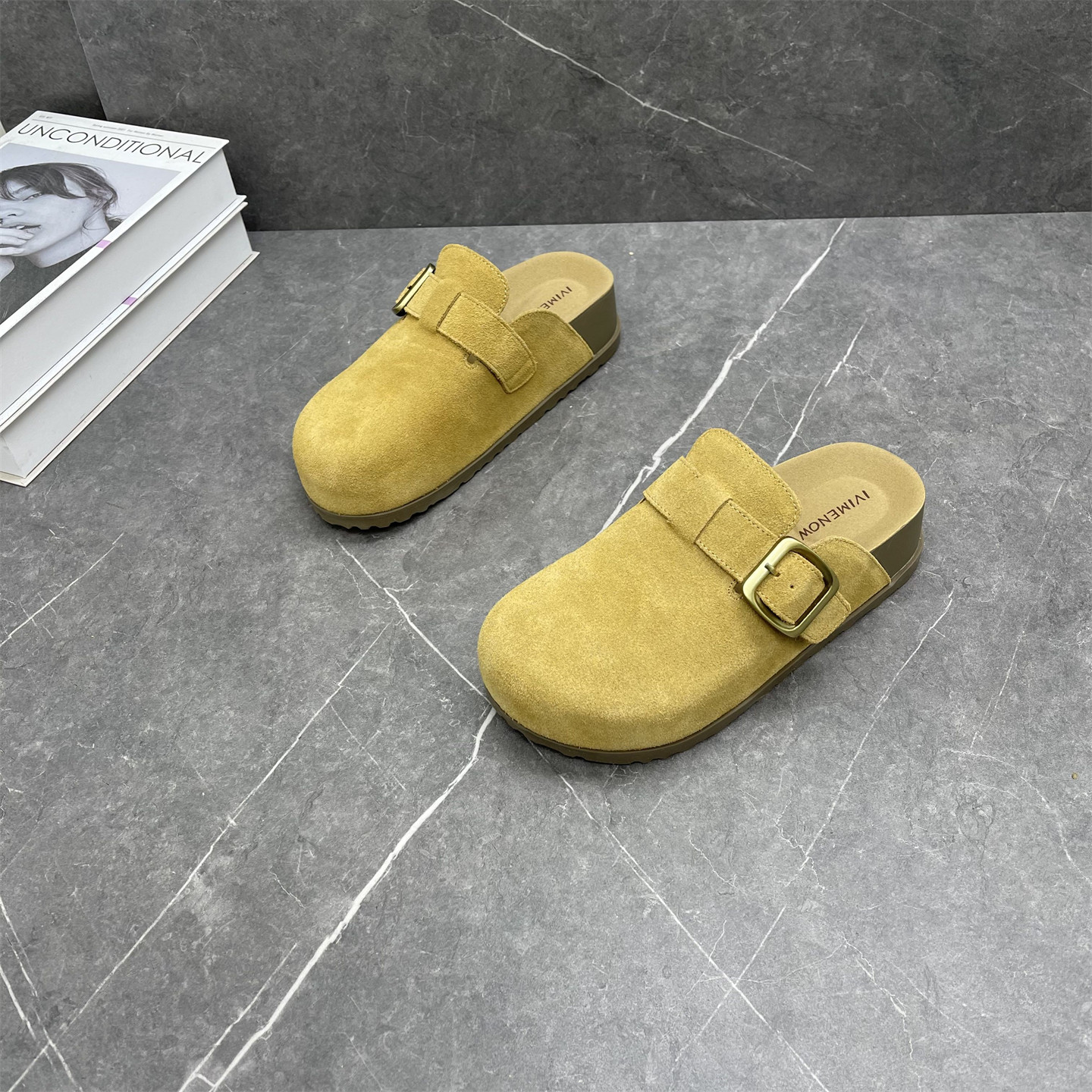 真皮外穿包头半拖鞋女2026春季新款厚底舒适懒人一脚蹬休闲勃肯鞋