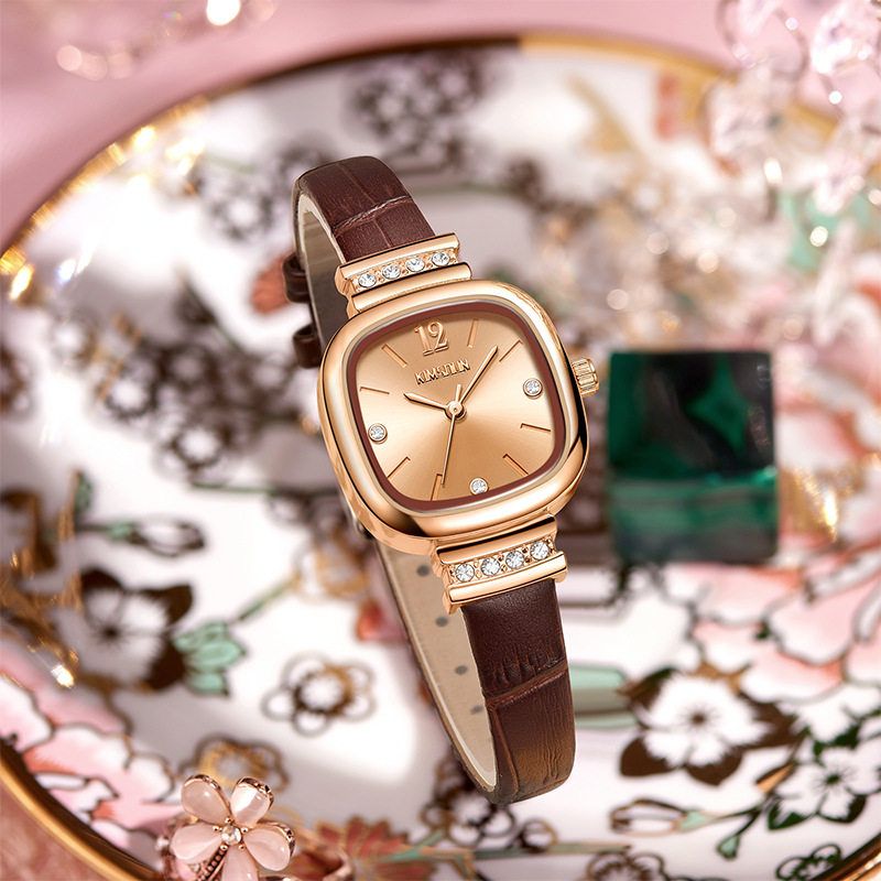 金诗顿品牌直播爆款复古时尚小方糖镶钻手表女表防水石英表批发