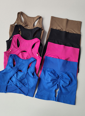 蜜桃高腰提臀健身套装女聚拢美背瑜伽服速干跑步紧身训练运动两件