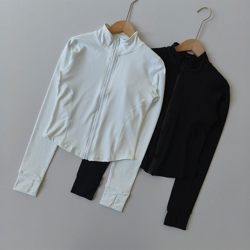清仓断码简约运动风女士立领拉链夹克修身跑步瑜伽服外套白色