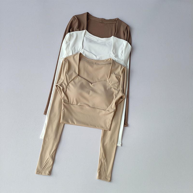 长袖一体杯胸垫高弹健身服