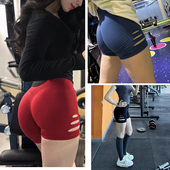 蜜桃臀性感运动短裤 无缝针织破洞女士弹力透气骑行三分高腰瑜伽裤