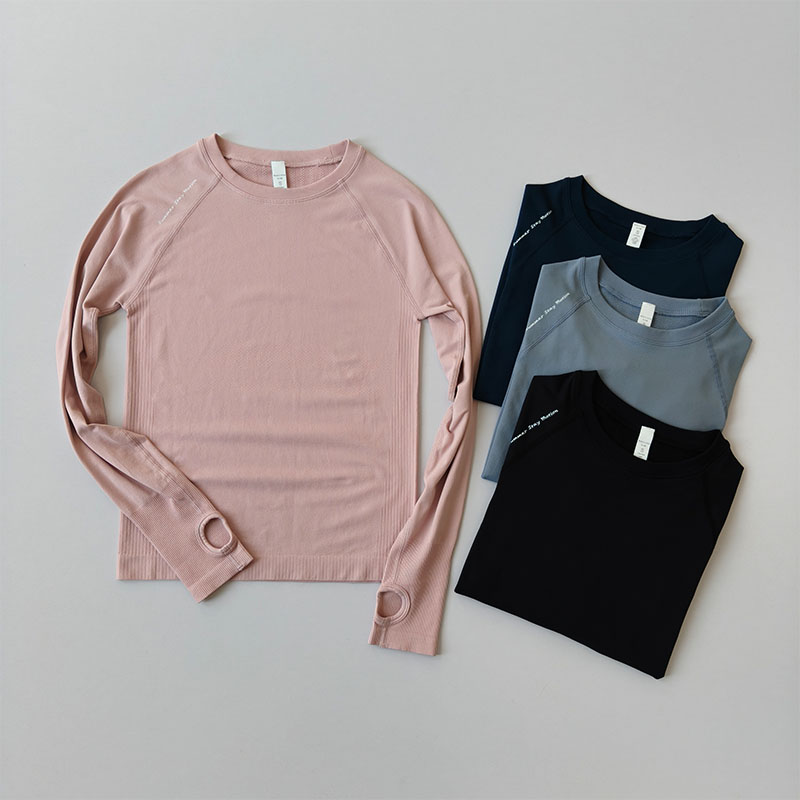 秋冬瑜伽服长袖圆领紧身修身上衣