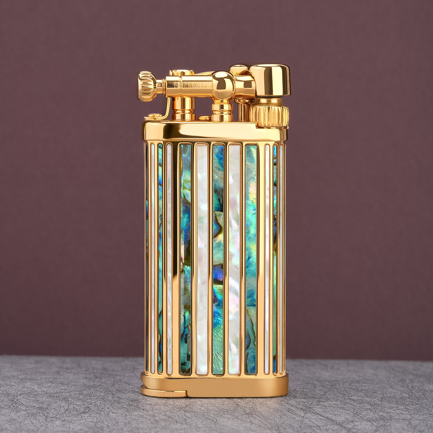 日本皇冠打火机18K镀金雕花贝壳镶嵌烟斗斜火火机火石高档礼品男