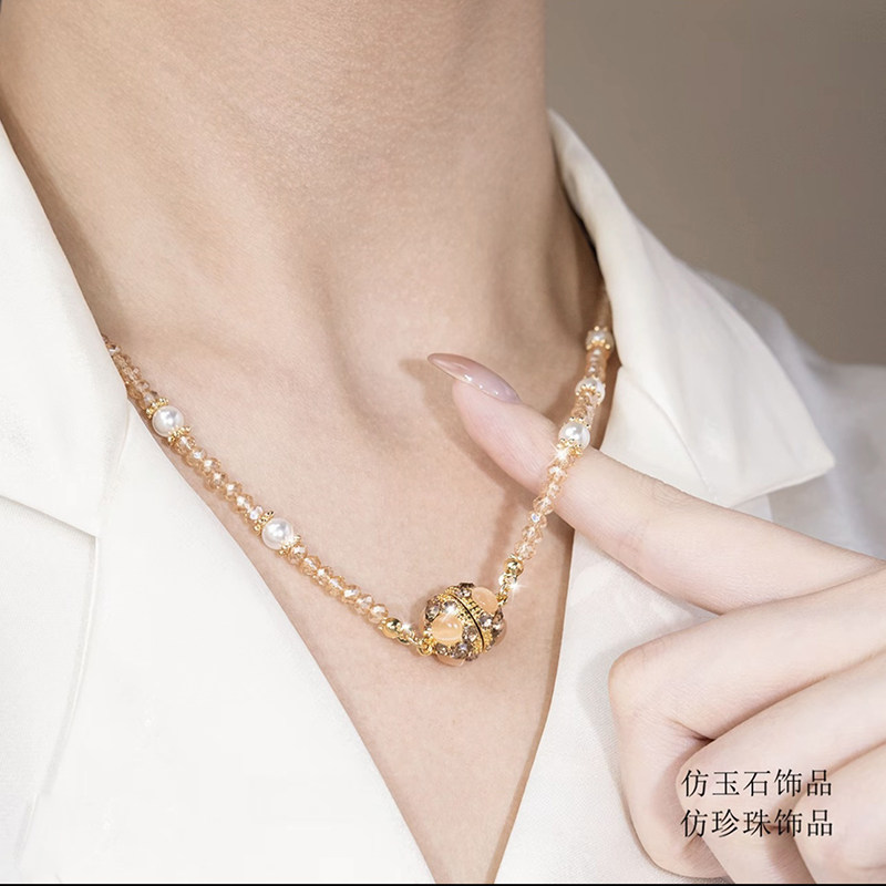 水晶项链女镶钻猫眼石磁吸锁骨链