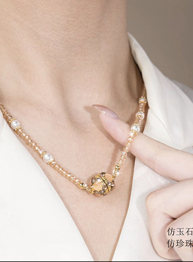 水晶项链女镶钻猫眼石磁吸锁骨链