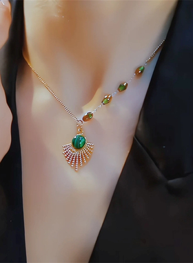 绿色孔雀尾项链女夏季爆款锁骨链