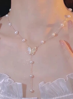 夏季新款珍珠贝母蝴蝶项链女