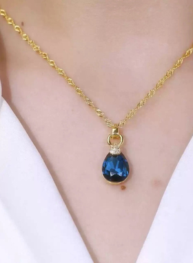 2026新款蓝色水晶水滴吊坠项链女