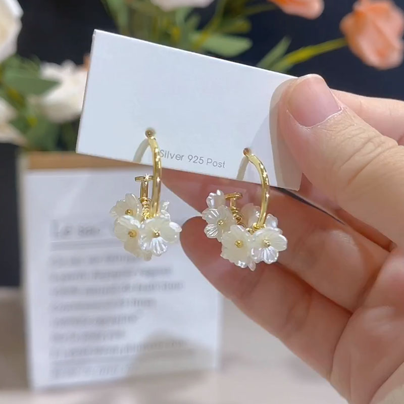 春季新品超仙甜美贝壳花耳环女