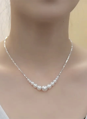夏季爆款碎银子渐变珍珠项链女