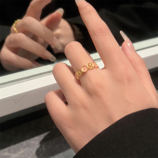 三生三世桃花戒指女时尚浪漫开口可调节指环甜美高级感珐琅食指戒