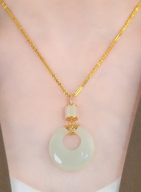 国风子母平安扣和田玉吊坠项链女