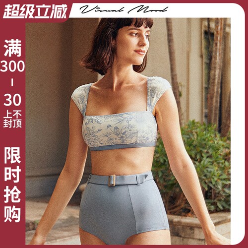 visualmood静谧蓝印花比基尼女