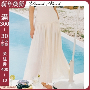 visual 度假泳衣外搭显瘦飘逸沙滩裙 mood复古白雪纺长裙2025新款