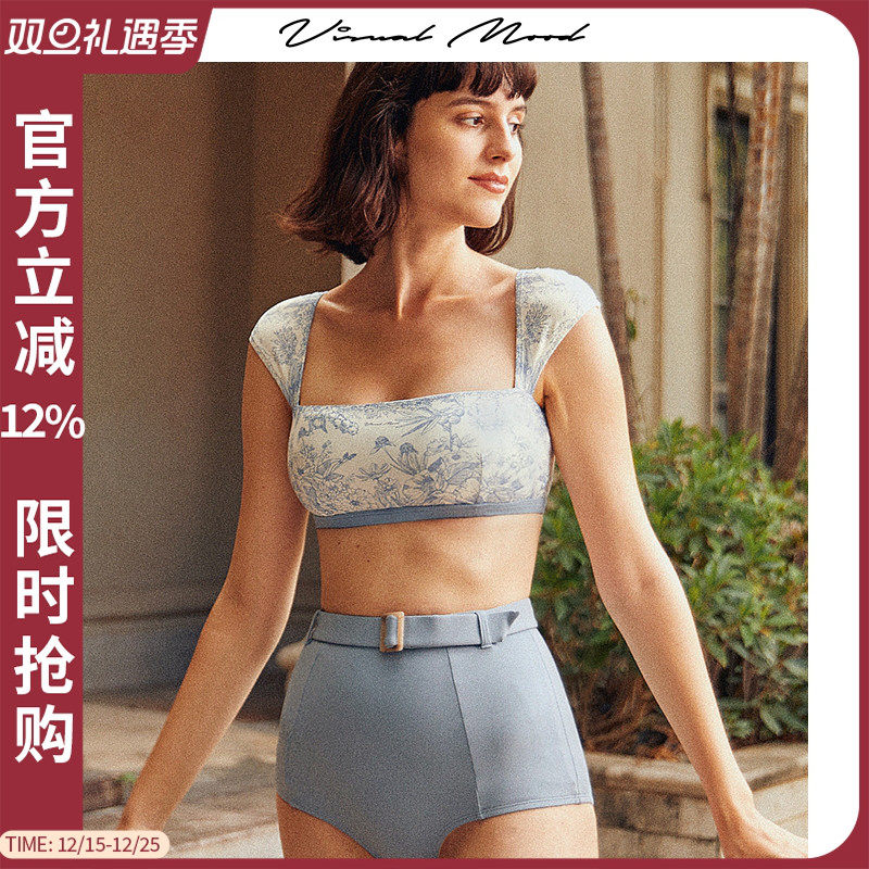 visualmood静谧蓝印花比基尼女