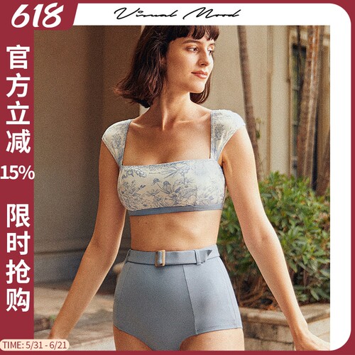 visualmood静谧蓝印花比基尼女