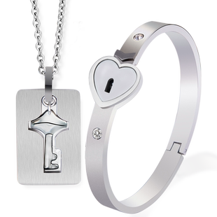 同心锁情侣手链一对项链男女手镯锁钥匙互锁可制定刻字女朋友礼物