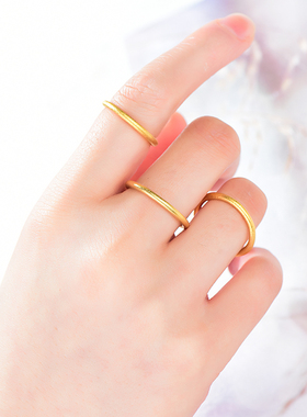 古法素圈戒指女极细磨砂越