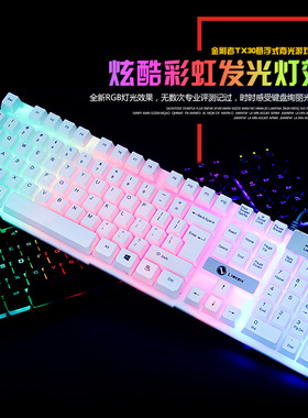 力美TX30键盘 电竞专用炫光背光USB有线机械手感悬浮键帽游戏复古