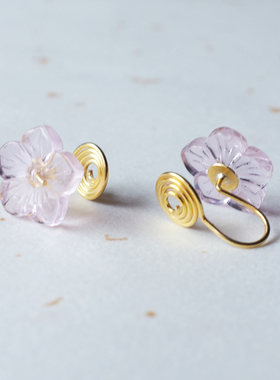 一枝春心系列琉璃桃花朵耳钉轻奢气质耳环银镀18K耳夹无耳洞耳饰