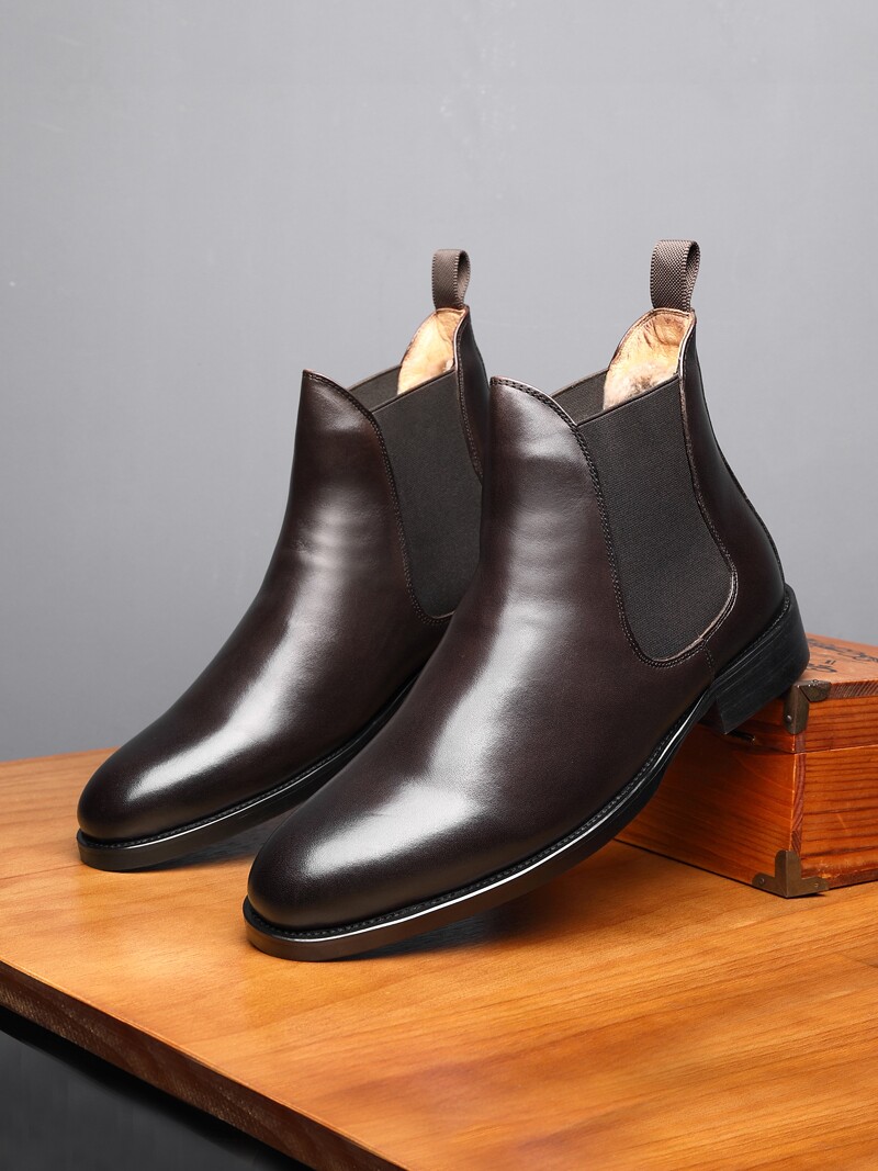 WINTER SHEEPSKIN FUR ONE-PIECE CHELSEA BOOTS MENS ENGLISH VELVET PADDED MARTIN BOOTS HIGH TOP WARM SNOW BOOTS SHORT BOOTS