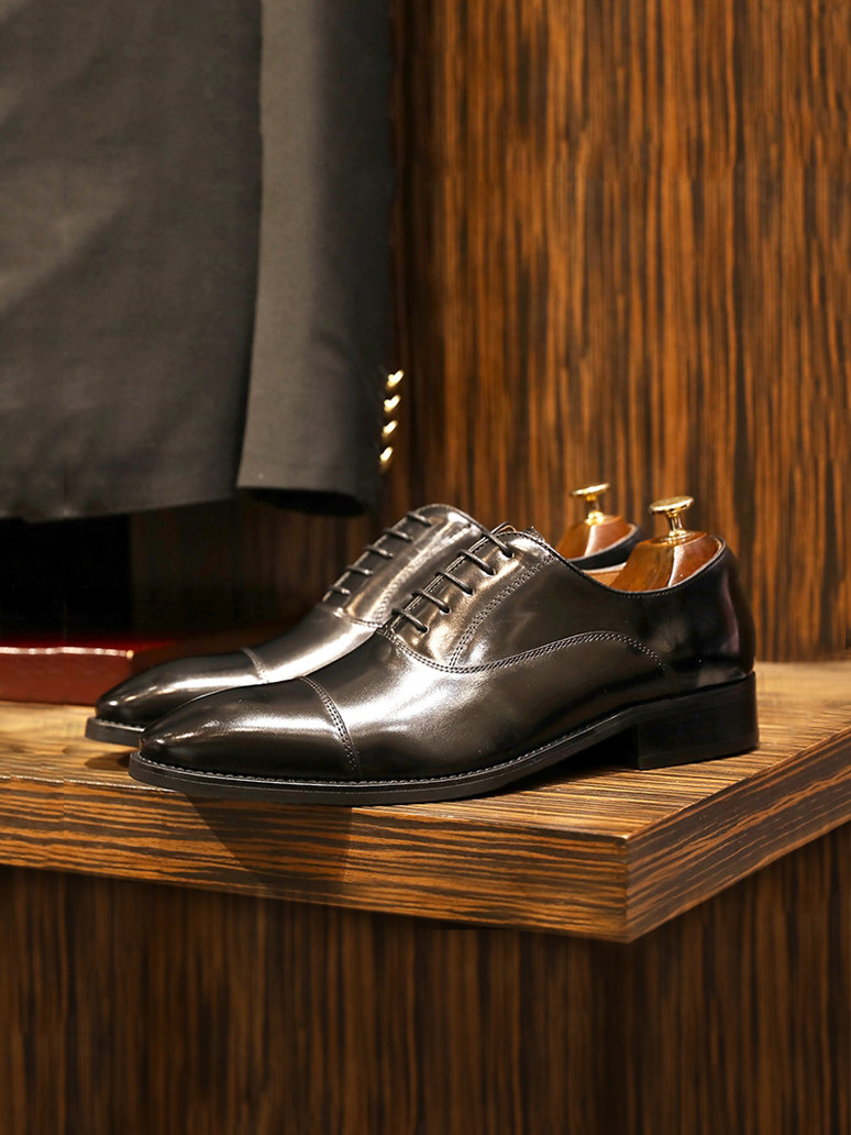 THREE-JOINT MENS SHOES BUSINESS FORMAL WEAR POINTED TOE INSIDE INCREASE INTERVIEW OXFORD SHOES LEATHER BRITISH WEDDING SHOES MALE GROOM