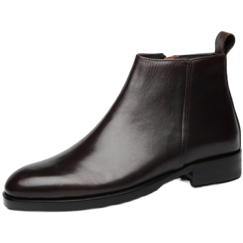 WINTER SHEEPSKIN FUR INTEGRATED MARTIN BOOTS MENS HIGH-TOP COTTON SHOES BRITISH FLEECE CHELSEA BOOTS MENS ZIPPER THERMAL LEATHER BOOTS