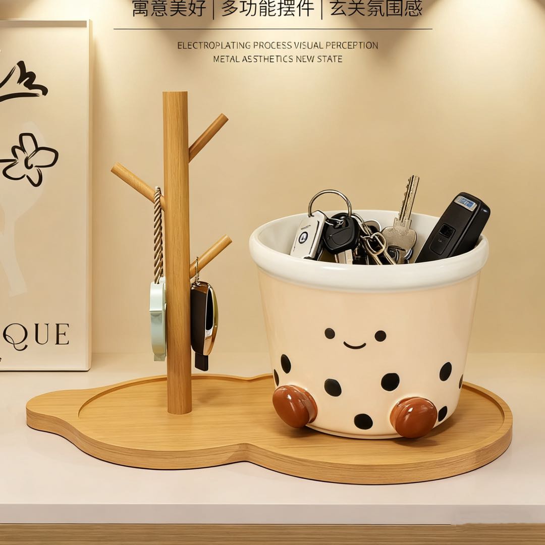 可爱卡通奶茶杯收纳摆件
