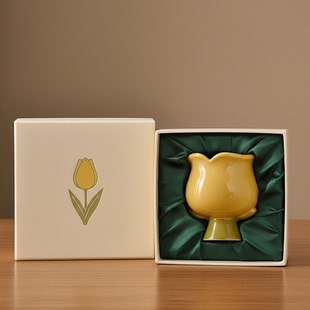 北欧风陶瓷郁金香花型水杯礼盒装 植物花卉创意杯子