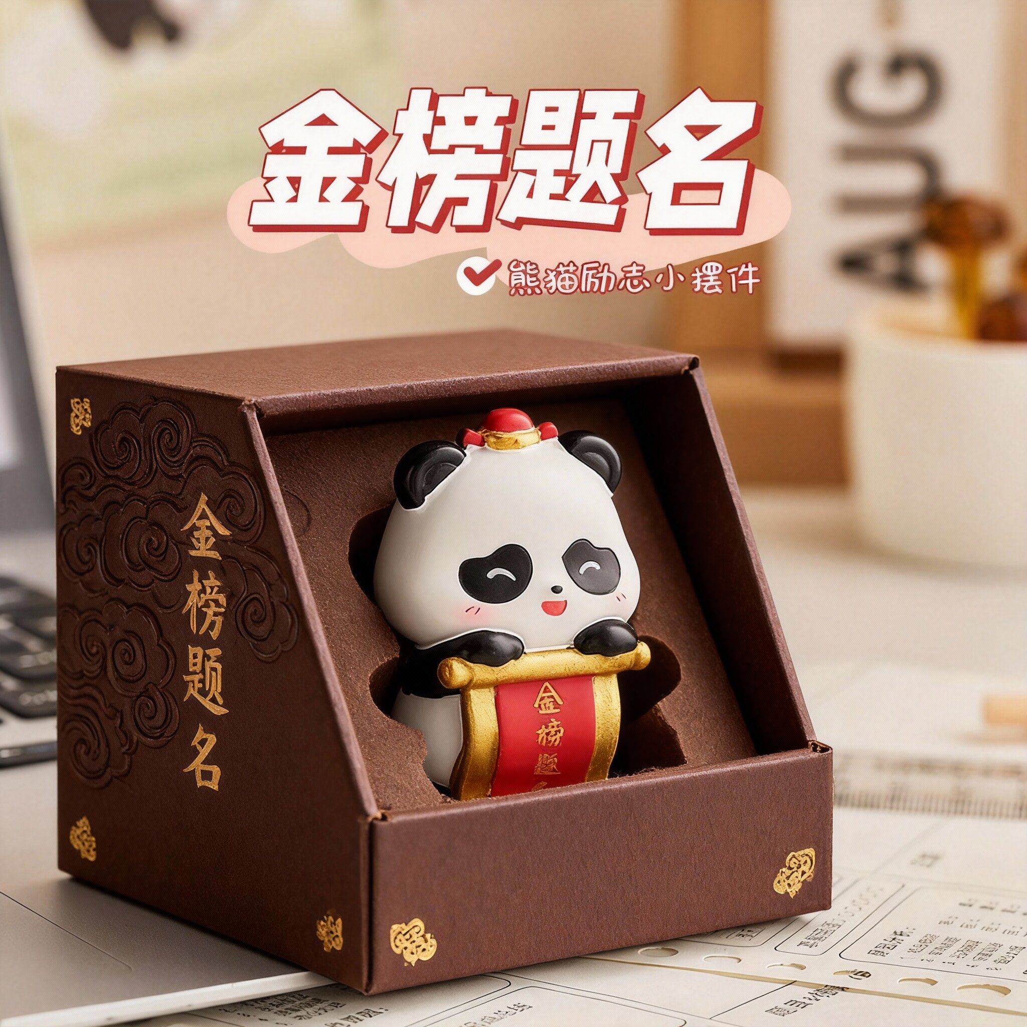 新中式熊猫树脂摆件礼盒学生礼品