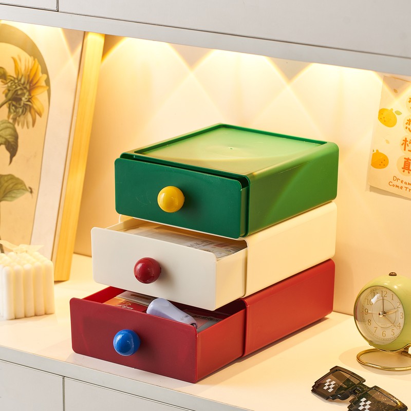 彩色塑料多层抽屉桌面收纳盒