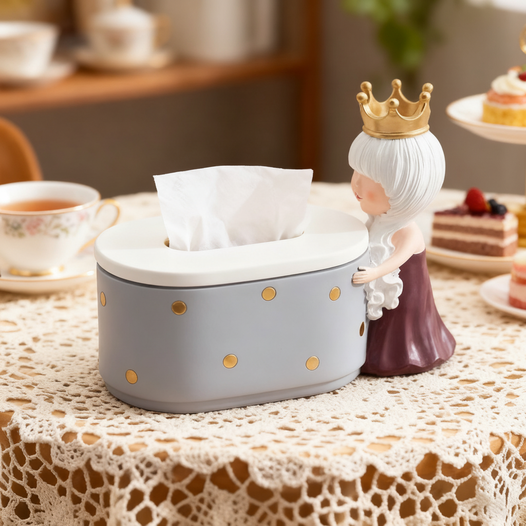 可爱公主皇冠树脂纸巾盒摆件