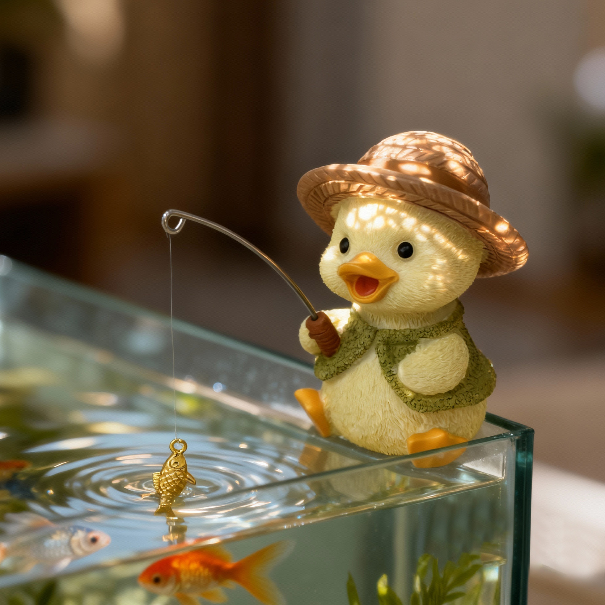 卡通小鸭子钓鱼摆件树脂工艺桌面装饰办公区手工可爱创意礼物,家居饰品,桌面摆件,淘宝优惠券,粉丝福利购,淘宝优惠卷