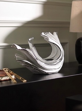现代抽象艺术月牙浪花纯手工陶瓷花器样板间客厅玄关摆件日常送礼