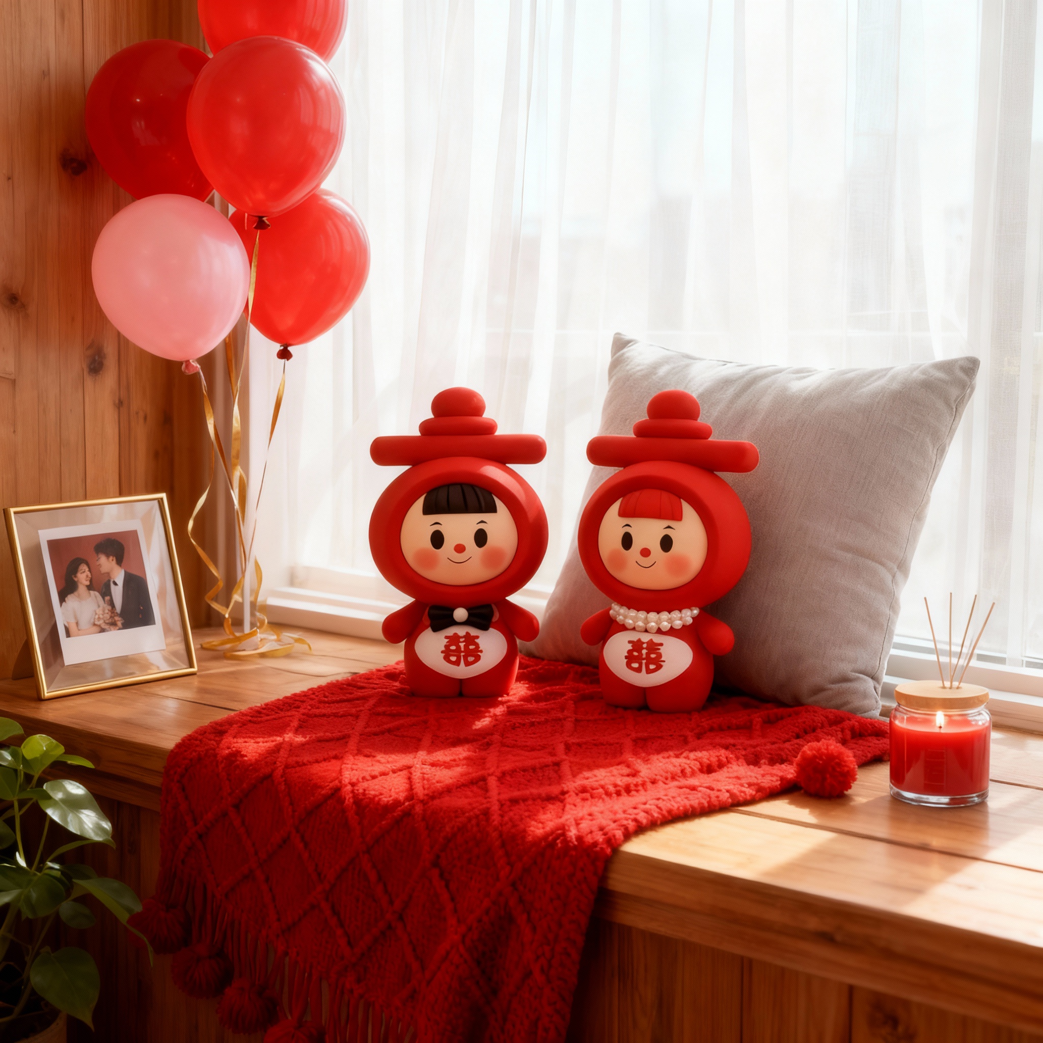 中式喜字树脂情侣摆件结婚礼物