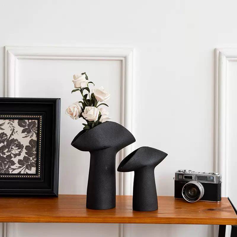 简约现代黑色陶瓷储物罐创意大象腿造型装饰品高级感小众摆件