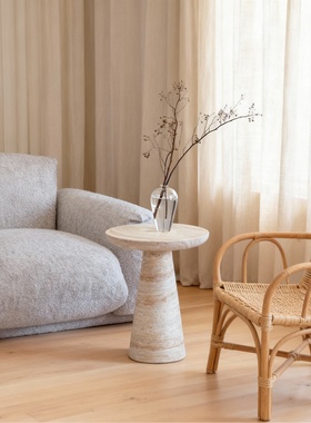 侘寂风天然洞石边几纯手工北欧