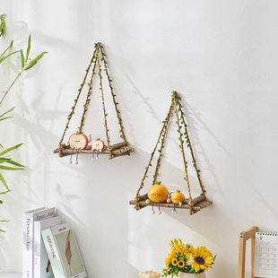 创意壁挂墙上挂件森系墙面装 饰品壁饰实木手工房间置物架一层隔板