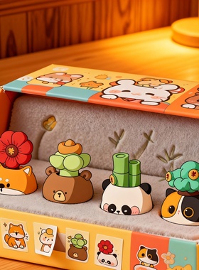 卡通动物树脂桌面摆件礼盒套装