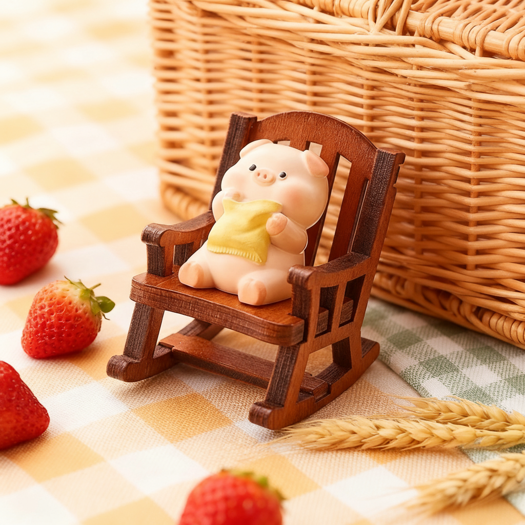 软萌治愈系小猪摇摆木椅桌面摆件树脂工艺免安装儿童房装饰,家居饰品,桌面摆件,淘宝优惠券,粉丝福利购,淘宝优惠卷