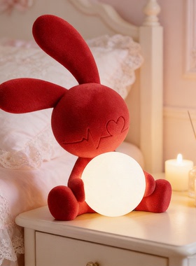 简约高级感植绒红兔小夜灯摆件