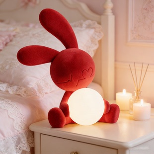 简约高级感植绒红色兔子台灯摆件卧室斗柜床头柜小夜灯氛围装饰品